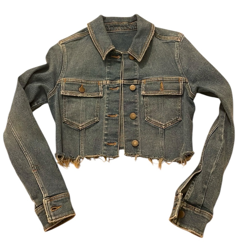 CROPPED vintage Jean Jacket Size S. Raw Edge